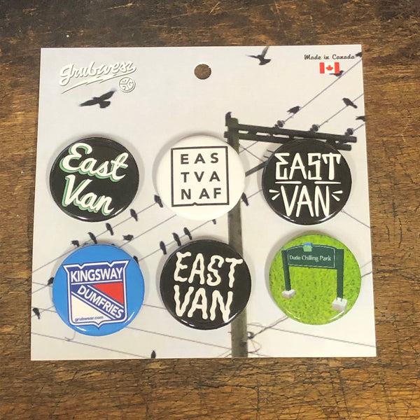 East van buttons & pins
